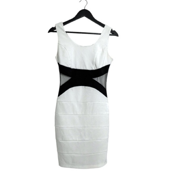 Ruby Rox White & Black Mesh See Through Bandage Dress Bodycon Y2K Size Small - Picture 1 of 9